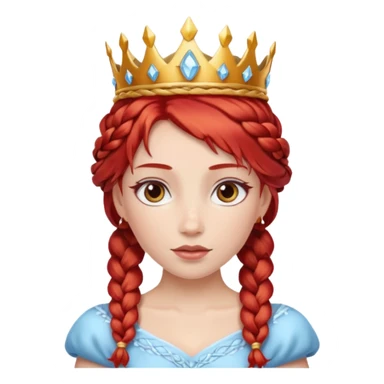 braided hair ice princess with red gold crown, red hair sticker