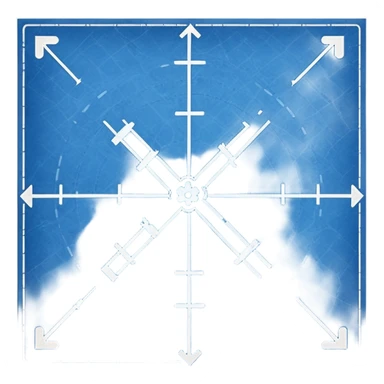 blue blueprint plan with white lines, dotted path, and X mark sticker