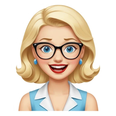 Blonde hair, blue eyed, wearing glasses 50's style pinup laughing crying sticker