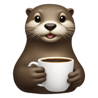 otter holding a cup of coffee in one hand and croissant in another.   sticker