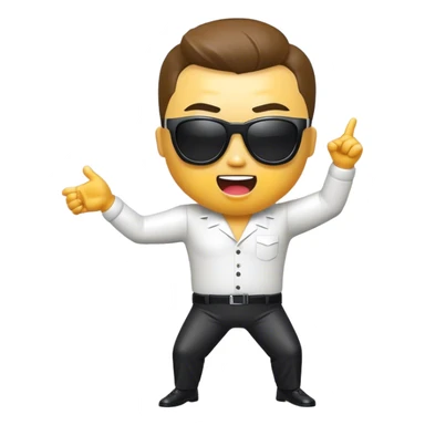 Cinematic Realistic Gangnam Style Pop Culture Emoji, showcasing a playful, iconic portrayal inspired by the hit song rendered with dynamic textures and fun, energetic lighting. sticker