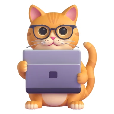 cat with glasses and a computer in its paws sticker