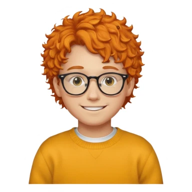 teen nerd orange hair boy curly orange hair wearing white shirt inside a yellow sweater with glasses  sticker