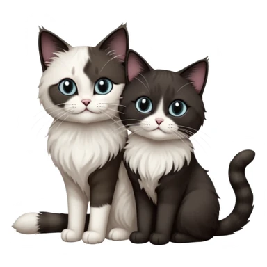 2 chats noirs et blancs qui se ressemblent, même taille et même couleur, l'une poil court l'autre poil ragdoll sticker