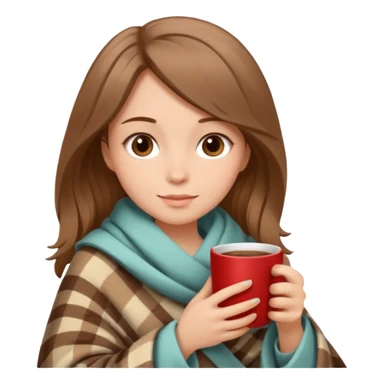 Beige Brown hair Girl drinking coffee, with a cozy blanket and book sticker