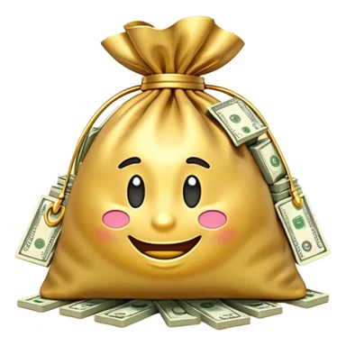 Luxury 3D emoji, overflowing money bag, stacks of cash, premium lighting, rich glossy look, ultra clean, transparent background


 sticker