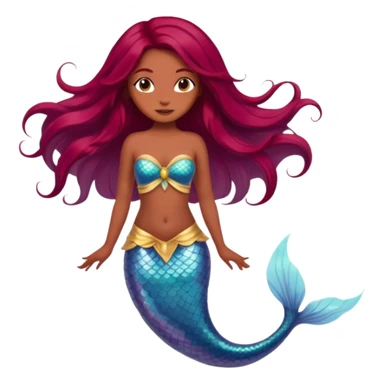 mermaid fairy hybrid with long flowy dyed red burgundy hair, medium brown skin tone sticker