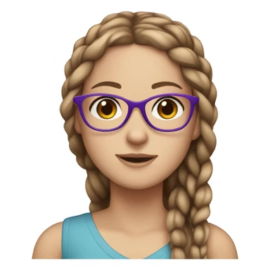 white girl with long brown hair in braids with purple glasses and blue eyes sticker