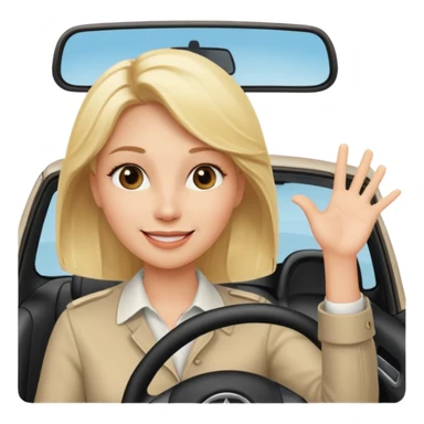 blonde woman driving car. one hand up Happy face confidence sticker