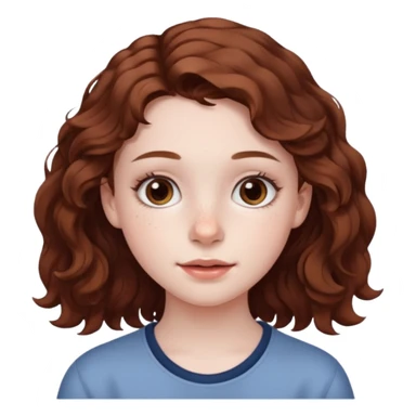 15 year old girl with pale skin, dark freckles, rosy cheeks, and wavy brown hair. sticker