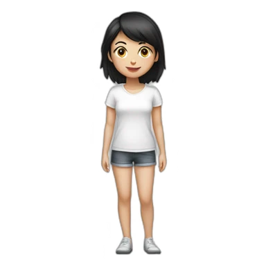 short black hair,girl,white T-shirt sticker