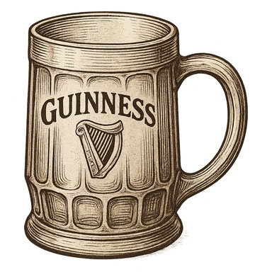 an empty vintage Guinness tankard, stylized illustration, no beer sticker