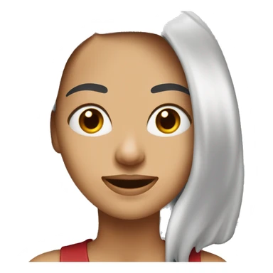 mujer blanca con el pelo rojo oscuro y largo. Con cejas tupidas. Con brackets en los dientes.  Con color de ojos marrón claro sticker