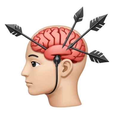 Minimalistic flat vector icon, iOS style, thin black contour on white background. Human head with brain and arrows showing thought change. No text, no shadows. sticker