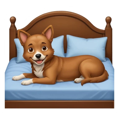 A dog in a bed with Liam  sticker
