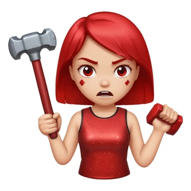 red glitter angry girl with a giant hammer sticker