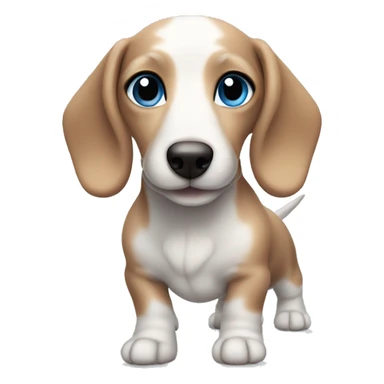 White baby wiener dog with gray and brown fur on face and bright blue eyes sticker