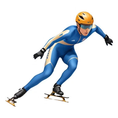 An icon showing a grand arena, snow-covered mountains in the distance, and a crisp blue sky with professional speed skater leaning into a turn on a polished ice track, dressed in a sleek suit and helmet. Transparent background highlights speed and precision. sticker