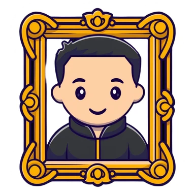 A man's photograph in a decorative picture frame sticker