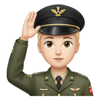 Создай аватарку военнослужащего в форме выполняющего воинское приветствие в фас (на голове у него фуражка с черным козырьком, к которому он прикладывает руку). sticker