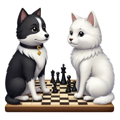 Dog and a cat playing chess sticker
