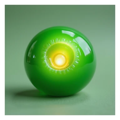 realistic green candy with a glowing center, photorealistic style sticker