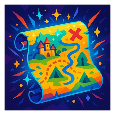 a magic map, shimmering with magical energy, vibrant colors sticker