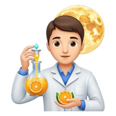 potion maker character squeezing moon like citrus into vial sticker