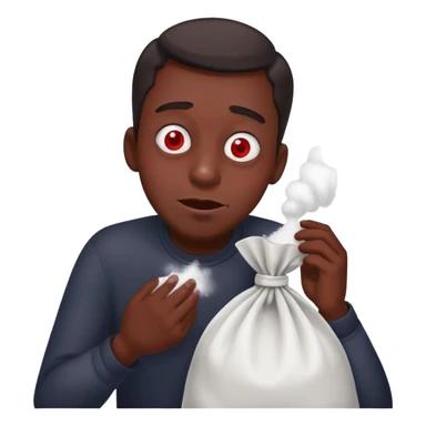 A goofy man with red eyes snorting a large bag of white powder  sticker