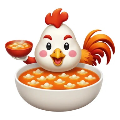 happy rooster with a bowl of soup emoji sticker