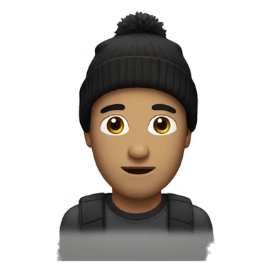 white male with black hair wearing a beanie sticker