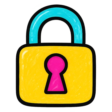 A lock emoji with a minimalistic design, bold outlines, and a colorful appearance sticker