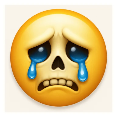 Edit the sad skeleton face emoji exactly like the reference but add tears to its eyes. Maintain the iOS emoji style and add a subtle highlight. Keep all other details and style unchanged. sticker