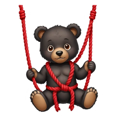 Cute black bear tied up with red ropes sticker