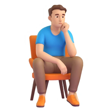 a man sitting and thinking, thoughtful pose, 3D style sticker