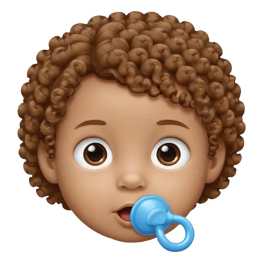 A baby with light brown skin, curly light-brown hair, wide brown eyes, and a blue pacifier.  sticker