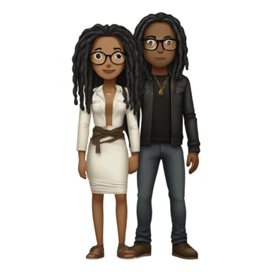 black couple with locs, male lightskin with long black locs, female brown skin with glasses and BLACK locs tied up kissing full body sticker