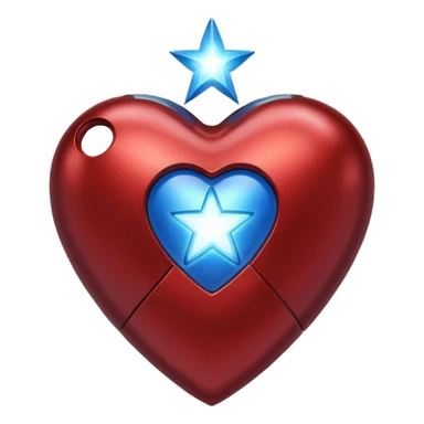 A red Iron Man heart with a glowing blue star in the center sticker