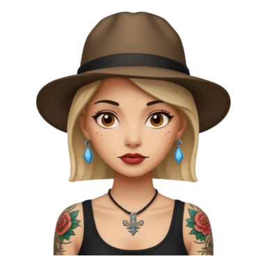 tattooed woman with a hat sticker