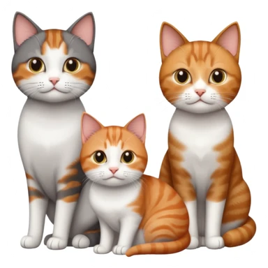 3 different coloured short haired cats, including a dark brown tabby and white cat, and a dark grey and white and a ginger and white sticker