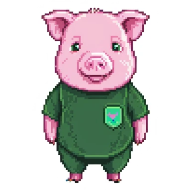 pig with a beard wearing a green T-shirt sticker