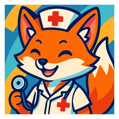 kitsune fox as a medic wearing a nurse hat, vibrant anime style sticker