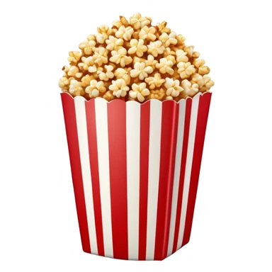 caramel popcorn in a large red and white vertically striped package, thick bold stripes, golden brown caramel popcorn, minimalist design, no text or additional elements on package, only thick red and white stripes pattern, glossy iOS emoji style sticker