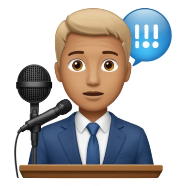 A man speaks into a microphone, and there is a prompter screen in front of him. sticker