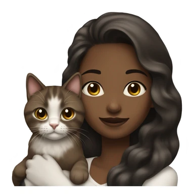 long wavy haired brown skin woman holding black and white cat sticker