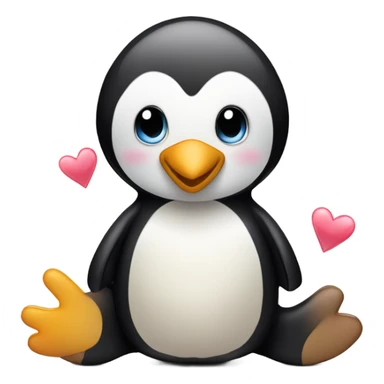 Pinguin zeigt liebe an einem teddybären mit einer umarmung und einem herzen sticker
