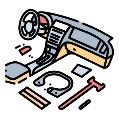 car interior disassembly, dashboard parts removal, tools and car panels sticker