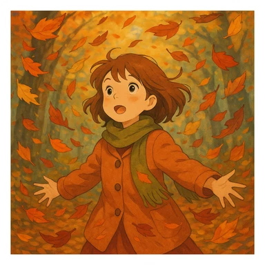 autumn fall scene with swirling colorful leaves sticker