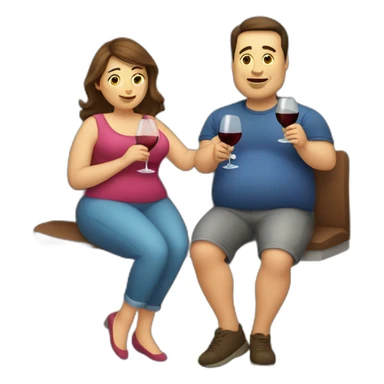 overweight couple drinking wine sticker