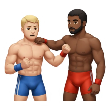 White adult male and black man wrestle naked sticker